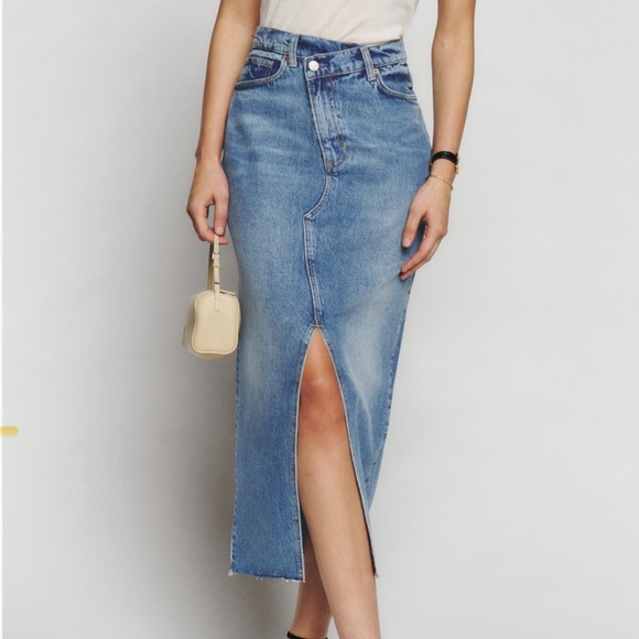 Reformation Nila Asymmetrical Denim Skirt - Picture 1 of 5
